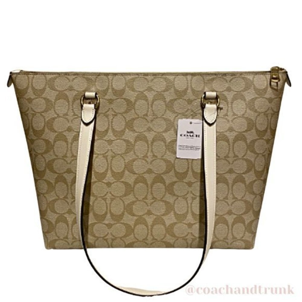 NWT COACH Gallery Tote Light Khaki Classic "C" With Chalk Leather & Gold Accents - Picture 4 of 12